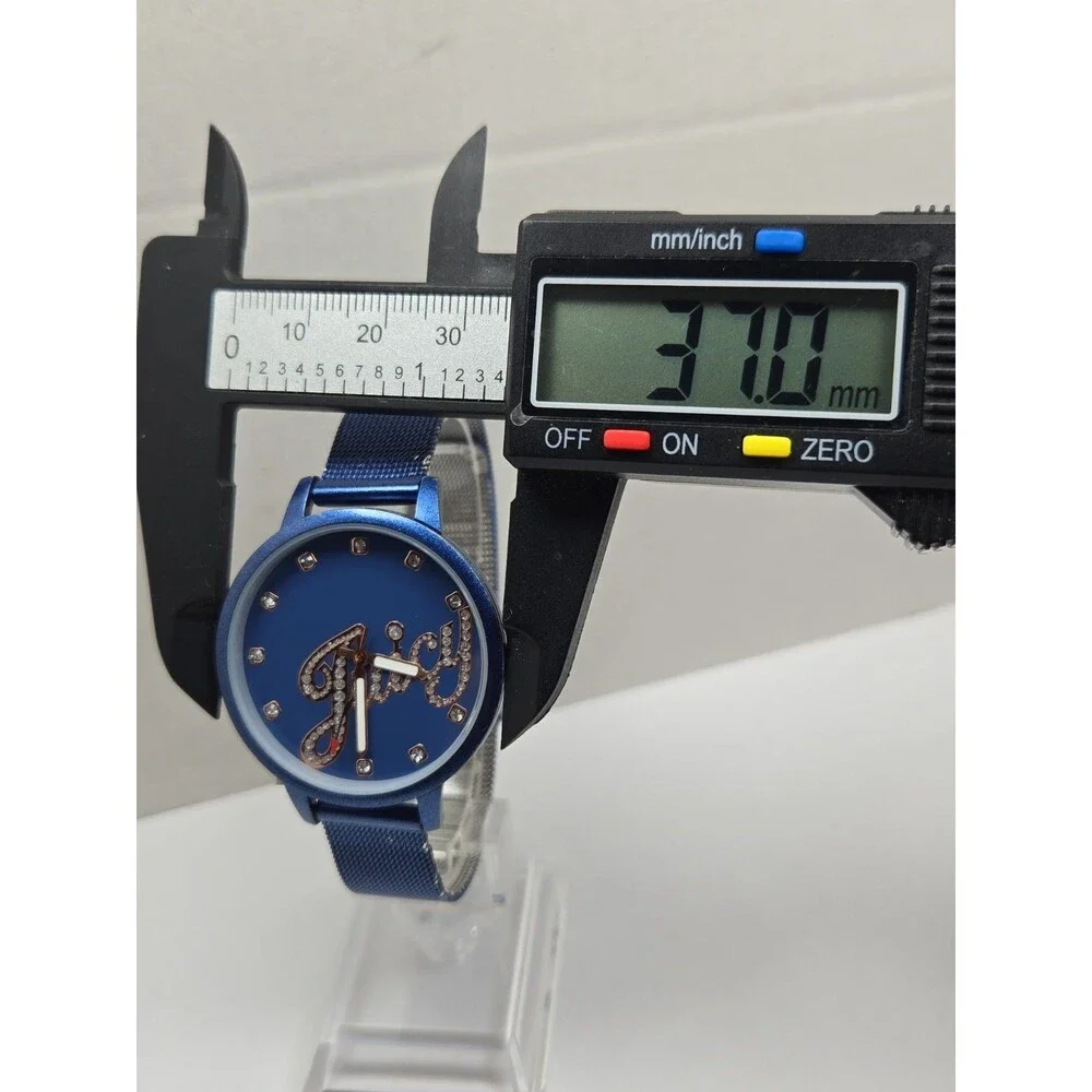 Juicy Couture Black Label Womens Blue Rose Gold Crystal Mesh Watch New Battery